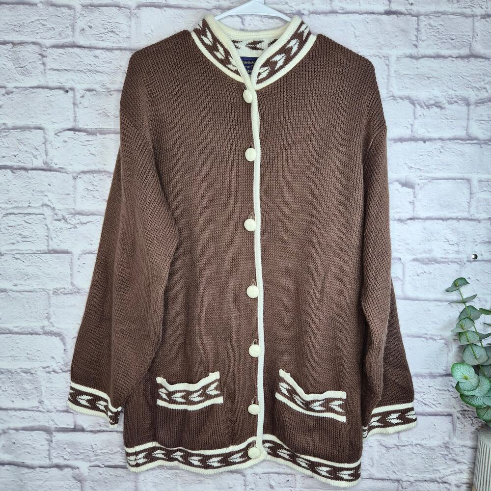 Vintage Willow Ridge Brown Nordic Southwestern M Cardigan Sweater Grandmacore